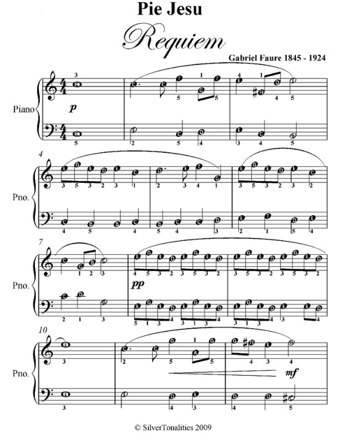Pie Jesu Requiem Faure Easy Piano Sheet Music