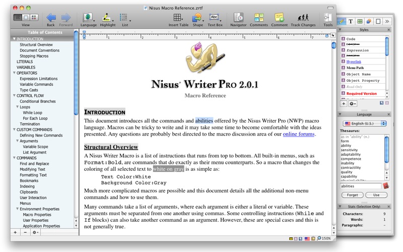 nisus writer pro lost page view
