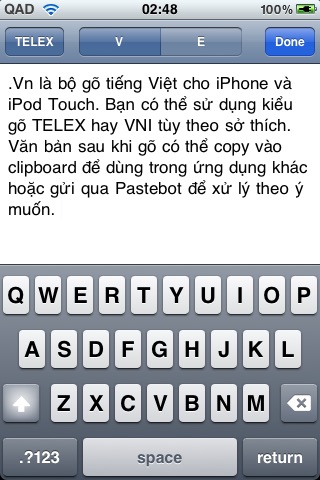 .Vn - Bộ gõ tiếng Việt cho iPhone/iPod Touch/iPad Screenshot on iOS