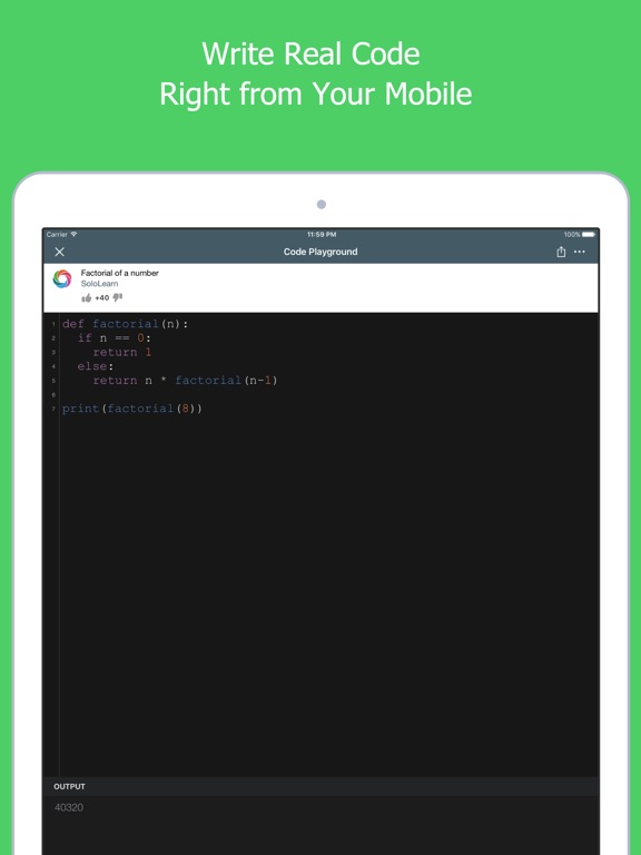 Screenshots of Learn Python for iPad