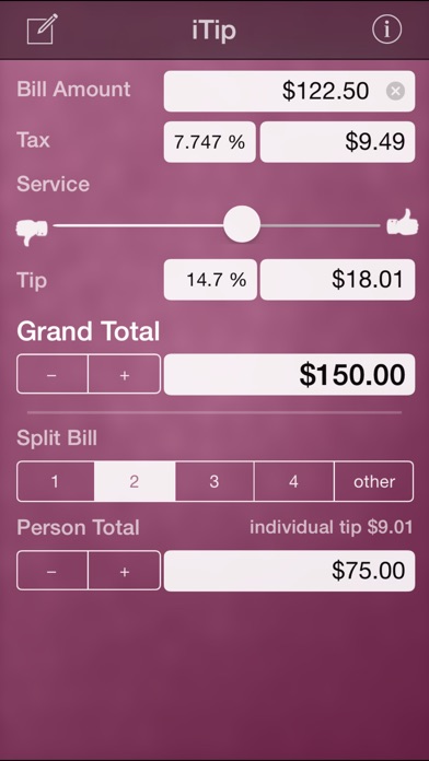 Screenshots of iTip Calc by PalaSoftware for iPhone