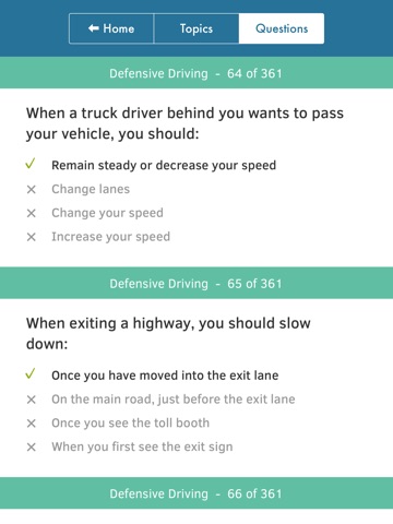 Screenshots of US Driving Knowledge Test Questions - Preparation for your Driver's License Written Exam - All States - DMV, DOL, or MVC - Free Drivers' Mock Tests for iPad