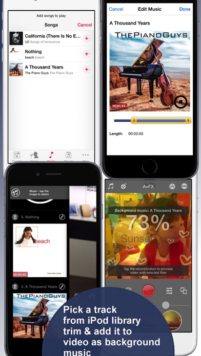 Screenshots of AvFX - awesome video effect, editor & background music edit for Instagram, Facebook, Youtube, Vine for iPhone