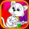 musical animal coloring book with ukulele cat kid mountain shape