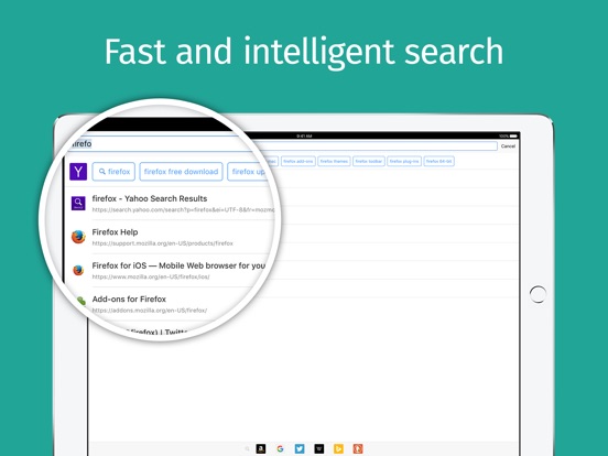 Screenshots of Firefox web browser for iPad