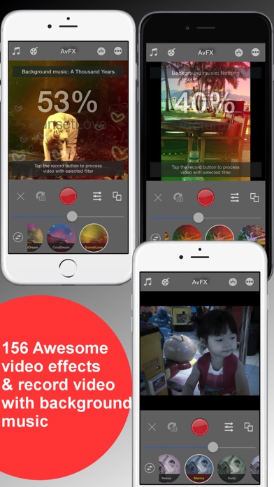 Screenshots of AvFX - awesome video effect, editor & background music edit for Instagram, Facebook, Youtube, Vine for iPhone