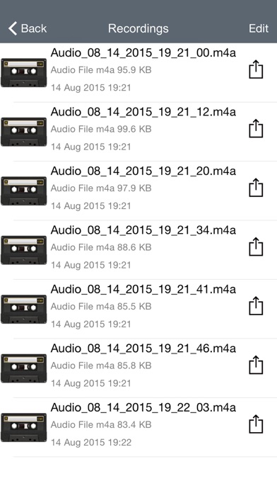 Screenshots of Voice Manager for Audio Recording, Playback, Trimming and Sharing for iPhone