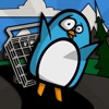 Pinguin in einem Einkaufswagen
